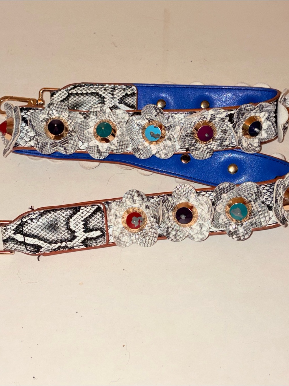 Reptile Print 3D Florets Colorful Jeweled Spikes Shoulder Purse Strap